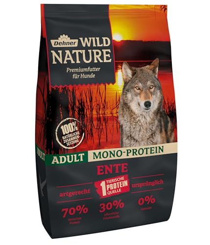 Dehner Wild Nature Hundefutter Mono Protein, Trockenfutter getreidefrei / zuckerfrei, für ausgewachsene Hunde, Ente / Fisch, 4 kg von Dehner