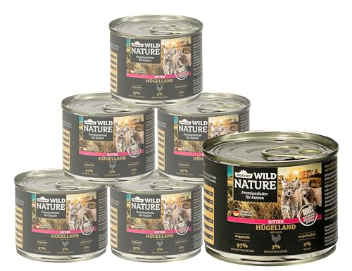 Dehner Wild Nature Katzenfutter Kitten Hügelland, Nassfutter getreidefrei / zuckerfrei, für junge Katzen, Huhn, 6 x 200 g Dose (1.2 kg) von Dehner