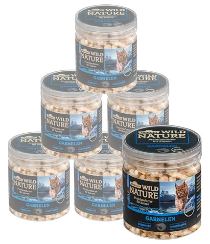 Dehner Wild Nature Katzensnack, Premium Leckerli glutenfrei / zuckerfrei, für ernährungssensible Katzen, gefriergetrocknet, Garnelen, 6 x 20 g (120 g) von Dehner