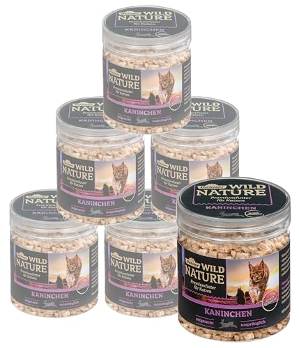 Dehner Wild Nature Katzensnack, Premium Leckerli glutenfrei / zuckerfrei, für ernährungssensible Katzen, gefriergetrocknet, Kaninchen, 6 x 20 g (120 g) von Dehner