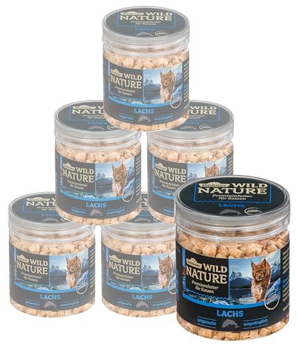 Dehner Wild Nature Katzensnack, Premium Leckerli glutenfrei / zuckerfrei, für ernährungssensible Katzen, gefriergetrocknet, Lachs, 6 x 20 g (120 g) von Dehner