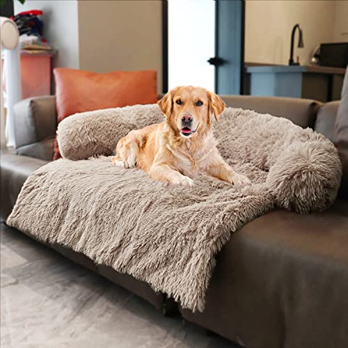 Dekeyoo Hundebett für Couch für Welpen oder Kleine Hunde mit Weiche Nackenrolle, Universal Haustier Möbel Schutzbezug, Sofa Bettbezug für Hunde und Katzen, Maschinenwaschbar Khaki Klein von Dekeyoo