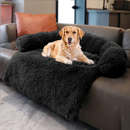 Dekeyoo Hundebetten für Couch mit Weiche Nackenrolle, Universal Haustier Möbel Abdeckung, Sofa Bettbezug, Plüsch Hundebett und mehr für Hunde und Katzen, Maschinenwaschbar Schwarz Medium von Dekeyoo