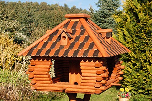 Luxus Vogelhaus mit Holzschindelnschindeln viereckig braun von Deko-Shop-Hannusch