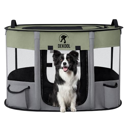 Dekool Faltbarer Hunde-Laufstall, tragbare Hundebox mit atmungsaktiver Schattenabdeckung für kleine Hunde, Zwinger-Zeltkiste für drinnen und draußen, Reisen, Camping, Verwendung mit Tragetasche (Grün, von Dekool