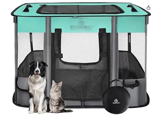 Dekool Faltbarer Hunde-Laufstall, tragbare Hundebox mit atmungsaktiver Schattenabdeckung für kleine Hunde, Zwinger-Zeltkiste für drinnen und draußen, Reisen, Camping, Verwendung mit Tragetasche (Blau, von Dekool