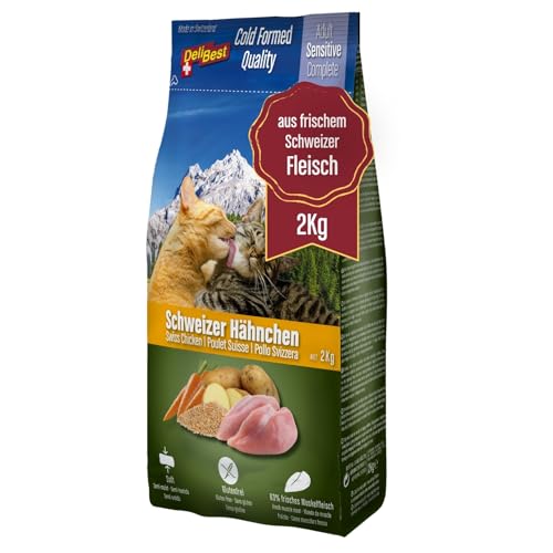 DeliBest Adult Sensitive Complete Cat Hähnchen I Halbfeuchtes Futter für Katzen Adult I aus 100% Schweizer Hähnchenfleisch I getreidefrei & ohne andere Zusätze I Katzenfutter kaltgepresst I 4x600g von DeliBest