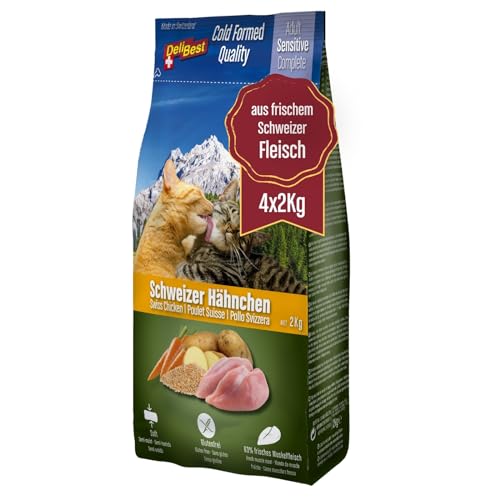 DeliBest Adult Sensitive Complete Cat Hähnchen I Halbfeuchtes Futter für Katzen I aus 100% Schweizer Hähnchenfleisch I getreidefrei & ohne Zusätze I Katzenfutter kaltgepresst I 4X 2 kg von DeliBest