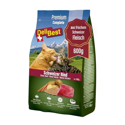 DeliBest Adult Sensitive Complete Cat Rind I Halbfeuchtes Katzenfutter für Katzen Adult I aus 100% Schweizer Rindfleisch I getreidefrei & ohne andere Zusätze I Katzenfutter kaltgepresst I 600 g von DeliBest