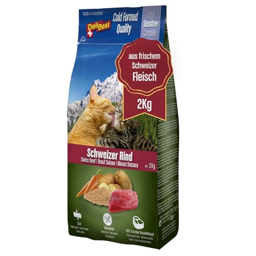 DeliBest Adult Sensitive Complete Cat Rind I halbfeuchtes Futter für Katzen Adult I aus 100% Schweizer Rindfleisch I getreidefrei & ohne andere Zusätze I Katzenfutter halbfeucht I 2 kg von DeliBest