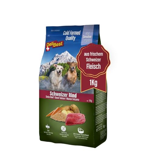 DeliBest Adult Sensitive Complete Dog Rind I Halbfeuchtes Futter für Hunde Adult I aus 100% Schweizer Rindfleisch I getreidefrei & ohne andere Zusätze I Hundefutter kaltgepresst I 1 kg von DeliBest