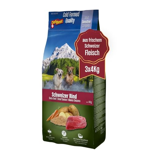 DeliBest Adult Sensitive Complete Dog Rind I Trockenfutter für Hunde Adult I 100% Schweizer Rindfleisch I getreidefrei & ohne andere Zusätze I Hundefutter kaltgepresst I 3x4 kg Vorratspack von DeliBest