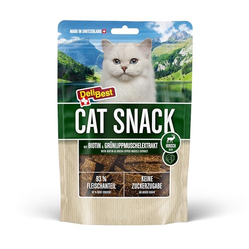 DeliBest Cat Snack aus 100% Schweizer Hirschfleisch I Katzen Leckerlies getreidefrei I halbfeuchte Leckerlies leicht verdaulich I Katzen Snack für Fellglanz I Allergiker geeignet I 45g von DeliBest