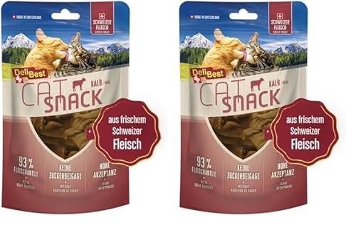 DeliBest Cat Snack aus 100% Schweizer Kalbfleisch I Katzen Leckerlies getreidefrei I halbfeuchte Leckerlies leicht verdaulich I Katzen Snack für Fellglanz I Allergiker geeignet 45g (Packung mit 2) von DeliBest