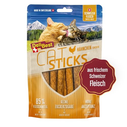 DeliBest Cat Sticks aus 100% Schweizer Hähnchenfleisch I Katzen Leckerlies getreidefrei I halbfeuchte Leckerlies in Stickform I Katzensnack ohne künstliche Zusatzstoffe I Allergiker geeignet I 50g von DeliBest