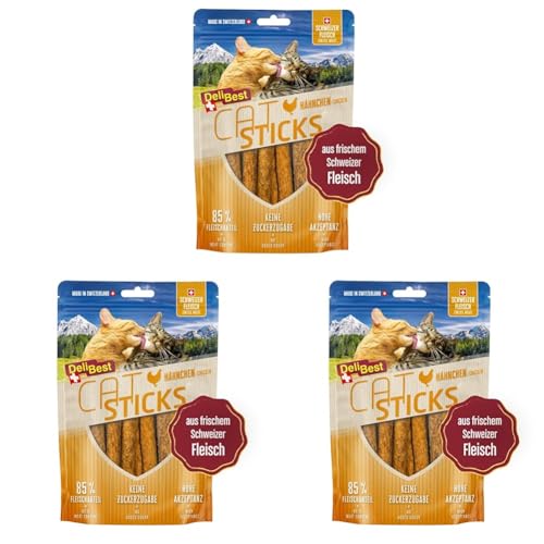 DeliBest Cat Sticks aus 100% Schweizer Hähnchenfleisch I Katzen Leckerlies getreidefrei I halbfeuchte Leckerlies in Stickform I Katzensnack ohne künstliche Zusatzstoffe I Allergiker geeignet I 50g von DeliBest