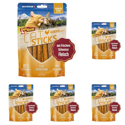 DeliBest Cat Sticks aus 100% Schweizer Hähnchenfleisch I Katzen Leckerlies getreidefrei I halbfeuchte Leckerlies in Stickform I Katzensnack ohne künstliche Zusatzstoffe I Allergiker geeignet I 50g von DeliBest