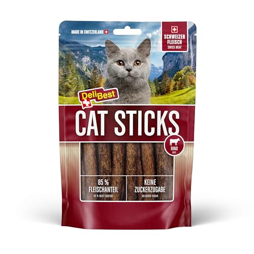 DeliBest Cat Sticks aus 85% Schweizer Rindfleisch I Katzen Leckerlies getreidefrei I halbfeuchte Leckerlies in Stickform I Katzensnack ohne künstliche Zusatzstoffe I Allergiker geeignet I 50g von DeliBest