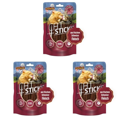 DeliBest Cat Sticks aus 85% Schweizer Rindfleisch I Katzen Leckerlies getreidefrei I halbfeuchte Leckerlies in Stickform I Katzensnack ohne künstliche Zusatzstoffe I Allergiker geeignet I 50g von DeliBest