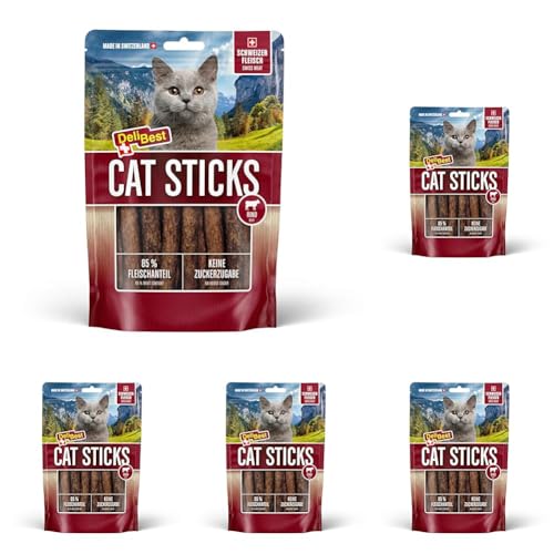 DeliBest Cat Sticks aus 85% Schweizer Rindfleisch I Katzen Leckerlies getreidefrei I halbfeuchte Leckerlies in Stickform I Katzensnack ohne künstliche Zusatzstoffe I Allergiker geeignet I 50g von DeliBest