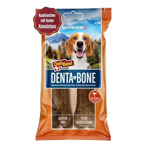 DeliBest DentaBone Strauss I Kauknochen Hund leicht verträglich ohne Gluten I Kaustange Hund für die Zahnreinigung I Hundesnacks für groß und klein I Hundekauknochen 2 x 60 g von DeliBest