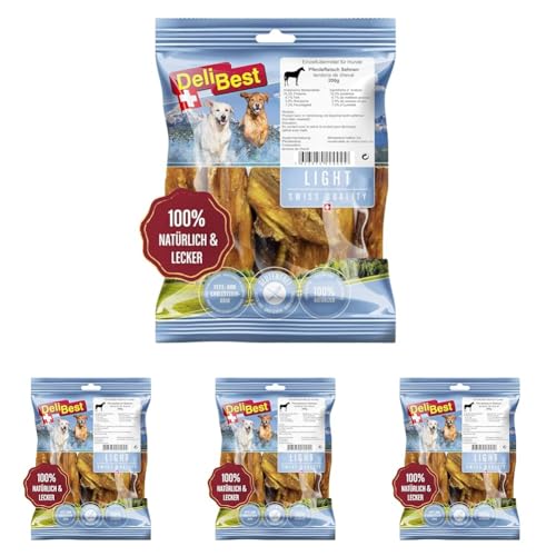 DeliBest Light Pferdesehnen I Dental Sticks I Hundesnacks getreidefrei I natürlicher Hunde Zahnsteinentferner I Kauartikel aus Pferdefleisch für Hunde I Hundezahnpflege Snack 200g (Packung mit 4) von DeliBest