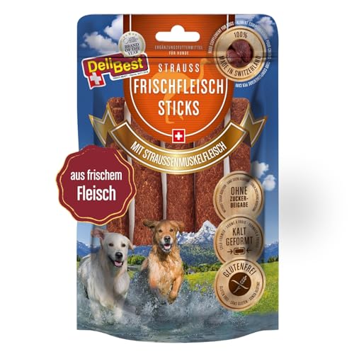 DeliBest Frischfleisch Straussen Sticks I Straussenfleisch für Hunde I Hundeleckerli getreidefrei I natürlicher Hunde Zahnsteinentferner I Hundezahnpflege Snack, 7 Stück (1er Pack) von DeliBest