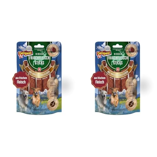 DeliBest Premium Hirschfleisch Sticks I natürlicher Hunde Snack leicht verdaulich I kalt geformt - sehr schmackhafte Hunde Leckerlies aus frischem Fleisch I 6 Stück (Packung mit 2) von DeliBest