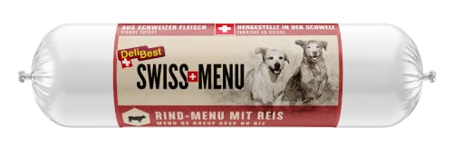 DeliBest SWISS MENU Rind-Menu mit Reis I Nassfutter Hund aus 100% Schweizer Rindfleisch I getreidefrei & ohne andere Zusätze I hochwertiges Hundefutter Adult I 400 g Hundewurst von DeliBest