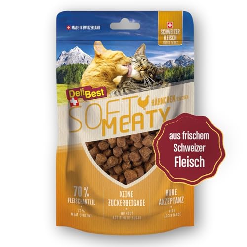 DeliBest Soft Meatys I Katzen Leckerlies aus Schweizer Hähnchenfleisch getreidefrei I halbfeuchte Leckerlies leicht verdaulich I Katzen Snack ohne künstliche Zusatzstoffe I Allergiker geeignet I 100g von DeliBest