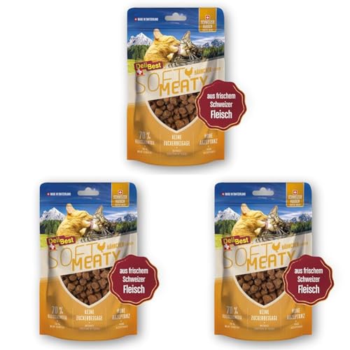 DeliBest Soft Meatys I Katzen Leckerlies aus Schweizer Hähnchenfleisch getreidefrei I halbfeuchte Leckerlies leicht verdaulich I Katzen Snack ohne künstliche Zusatzstoffe I Allergiker geeignet I 100g von DeliBest