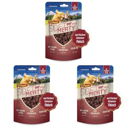 DeliBest Soft Meatys I Katzen Leckerlies aus Schweizer Rindfleisch getreidefrei I halbfeuchte Leckerlies leicht verdaulich I Katzen Snack ohne künstliche Zusatzstoffe I für Allergiker geeignet I 100g von DeliBest