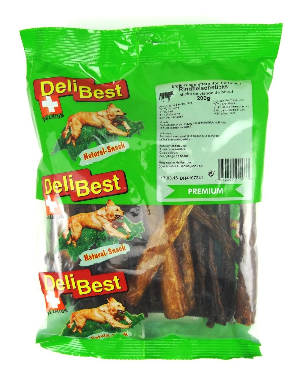 DeliBest Sticks Hundekauartikel Rindfleisch 6 x 200 Gramm