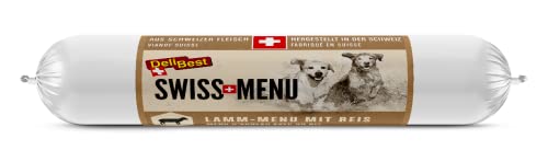 DeliBest Swiss MENU Lamm-Menu mit Reis I Nassfutter für Hunde aus 100% Schweizer Lammfleisch I glutenfrei & ohne andere Zusätze I hochwertiges Hundefutter Adult I 200 g Hundewurst von DeliBest