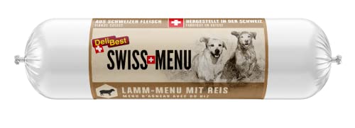 DeliBest Swiss MENU Lamm-Menu mit Reis I Nassfutter für Hunde aus 100% Schweizer Lammfleisch I glutenfrei & ohne andere Zusätze I hochwertiges Hundefutter Adult I 400 g Hundewurst von DeliBest