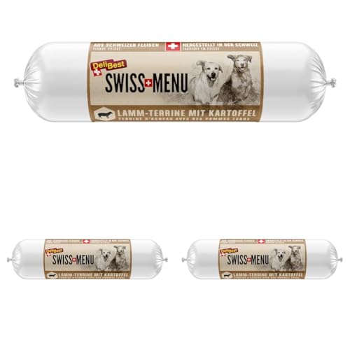 DeliBest Swiss MENU Lamm-Terrine mit Kartoffeln I Nassfutter für Hunde aus 100% Schweizer Lammfleisch I getreidefrei & ohne Zusätze I glutenfreies Hundefutter Adult I 400 g (Packung mit 3) von DeliBest