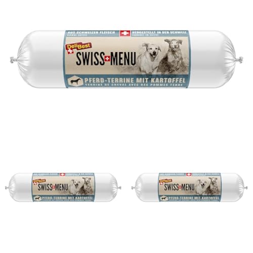 DeliBest Swiss MENU Pferd-Terrine mit Kartoffeln I Nassfutter für Hunde aus 100% frischem Pferdefleisch I getreidefrei & ohne Zusätze I glutenfreies hochwertiges Hundefutter Adult I 400 g Wurst von DeliBest