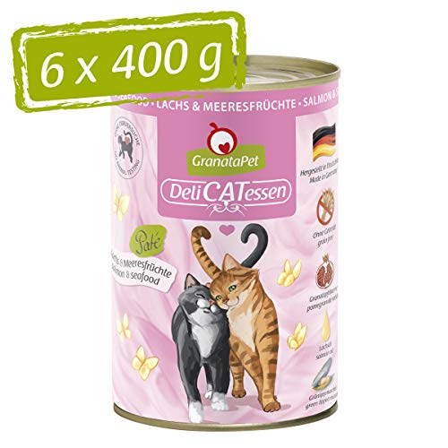 GranataPet DeliCatessen Lachs & Meeresfrüchte, Nassfutter für Katzen, Katzenfutter für Feinschmecker, Futter ohne Getreide & ohne Zuckerzusätze, 6 x 400 g von GranataPet