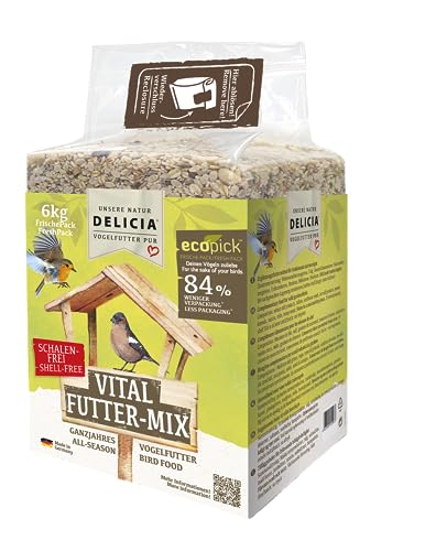 DELICIA® Vogelfutter Vital FutterMix (6kg) · Ganzjahresfutter für Wildvögel & Gartenvögel · Im wiederverschließbaren FrischePack · Streufutter für jeden Vogel · Vogelfutter ganzjährig von delicia