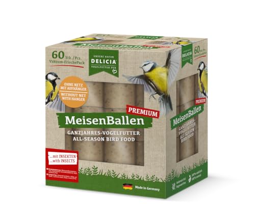 1 x 60 Stück Delicia Meisenballen mit Insekten und Aufhänger, Meisenknödel ohne Netz, Insektenknödel, Vogelfutter, Meisenfutter von Delicia