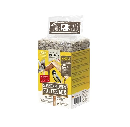 DELICIA® Vogelfutter Sonnenblumen FutterMix (500g) · Ganzjahresfutter für Wildvögel & Gartenvögel · Im wiederverschließbaren FrischePack · Streufutter für jeden Vogel · Vogelfutter ganzjährig von delicia