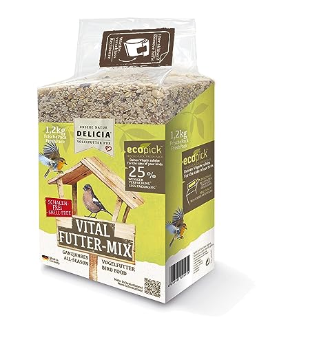 DELICIA® Vogelfutter Vital FutterMix (1,2kg) · Ganzjahresfutter für Wildvögel & Gartenvögel · Im wiederverschließbaren FrischePack · Streufutter für jeden Vogel · Vogelfutter ganzjährig von delicia