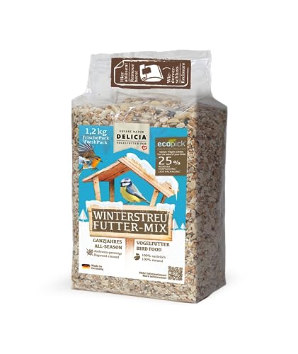 DELICIA® Winterstreu FutterMix (1,2kg) · Winterfutter für Wildvögel & Gartenvögel · Im wiederverschließbaren FrischePack · Streufutter für heimische Vögel · Vogelfutter für Winter von delicia