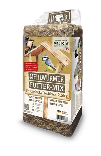 Delicia Mehlwurm Futter Mix, Mehlwürmer, Vogelfutter, Streufutter, Igelfutter, Reptilienfutter, Fischfutter, Hamsterfutter (1 x 2,5 kg) von Delicia