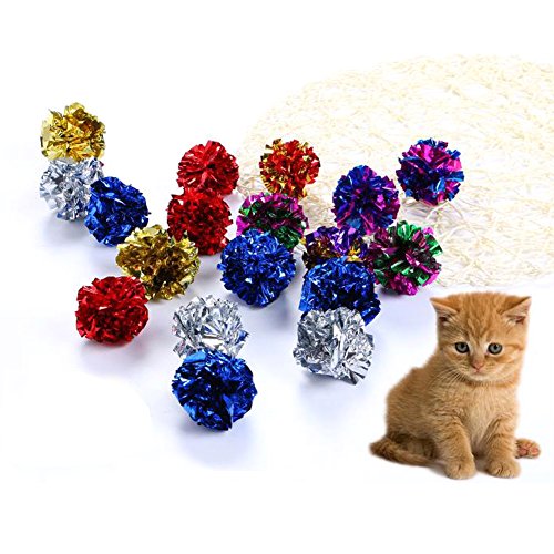 Demiawaking 12 stücke Bunte Kunststoff Ring Papier Katzenspielzeug Mylar Balls Sound Papier Katze Spielzeug Bälle von Demiawaking