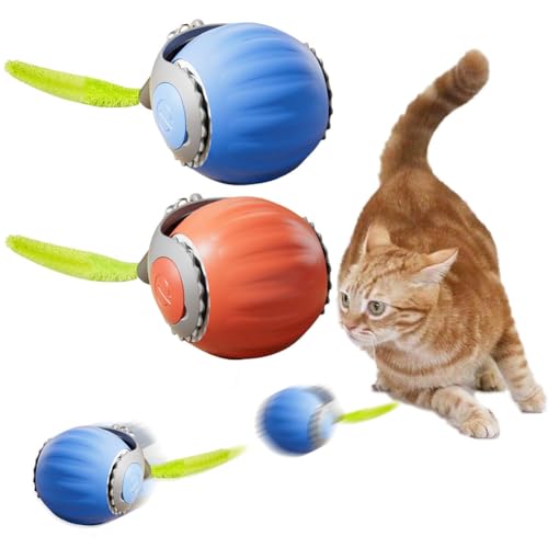 Demiawaking Katzenball Katzenspielzeug, automatisch rollender Ball, USB Aufladbar, 2 Gang Geschwindigkeit Selbstbeschäftigung, Elektrisch Katzenball Spielzeug für Katzen Hunde Haustier (2Pcs) von Demiawaking