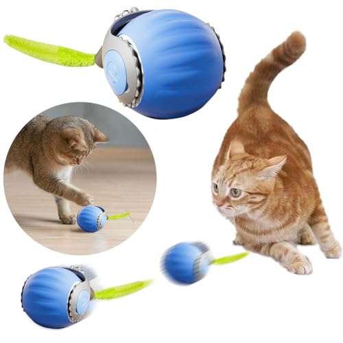 Demiawaking Katzenball Katzenspielzeug, automatisch rollender Ball, USB Aufladbar, 2 Gang Geschwindigkeit Selbstbeschäftigung, Elektrisch Katzenball Spielzeug für Katzen Hunde Haustier (Blau) von Demiawaking