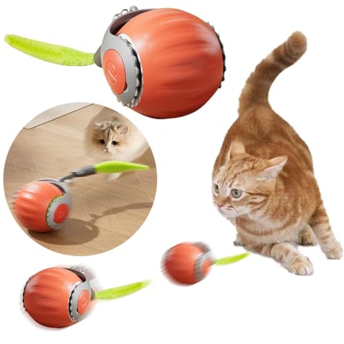 Demiawaking Katzenball Katzenspielzeug, automatisch rollender Ball, USB Aufladbar, 2 Gang Geschwindigkeit Selbstbeschäftigung, Elektrisch Katzenball Spielzeug für Katzen Hunde Haustier (Orange) von Demiawaking