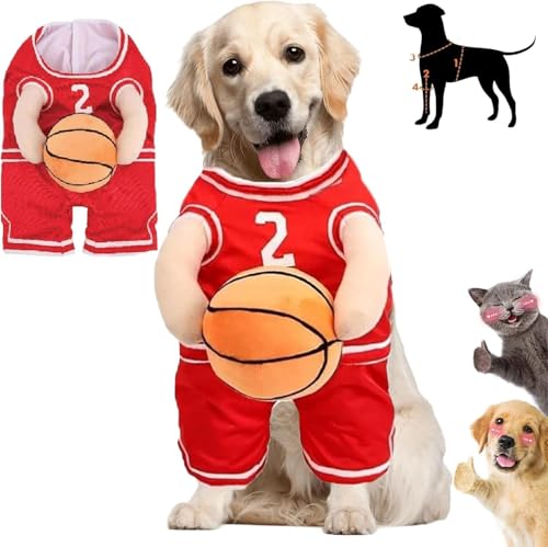 Hunde Basketball Kostüm mit Ball, Hundekostüm Basketball, mit verstellbaren Trägern, Hunde Halloween Kostüm, Hunde Kleidung, Hunde Basketball Kostüm (Rot, L) von Demiawaking