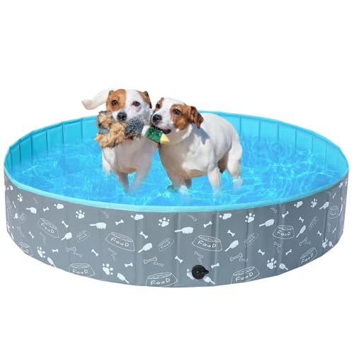 Demigreat Hundepool fur Große Kleine Hunde,80/120/ 160CM Faltbar Hunde Planschbecken, Tragbar & Eco-Friendly PVC Hunde Pool, Knochen von Demigreat